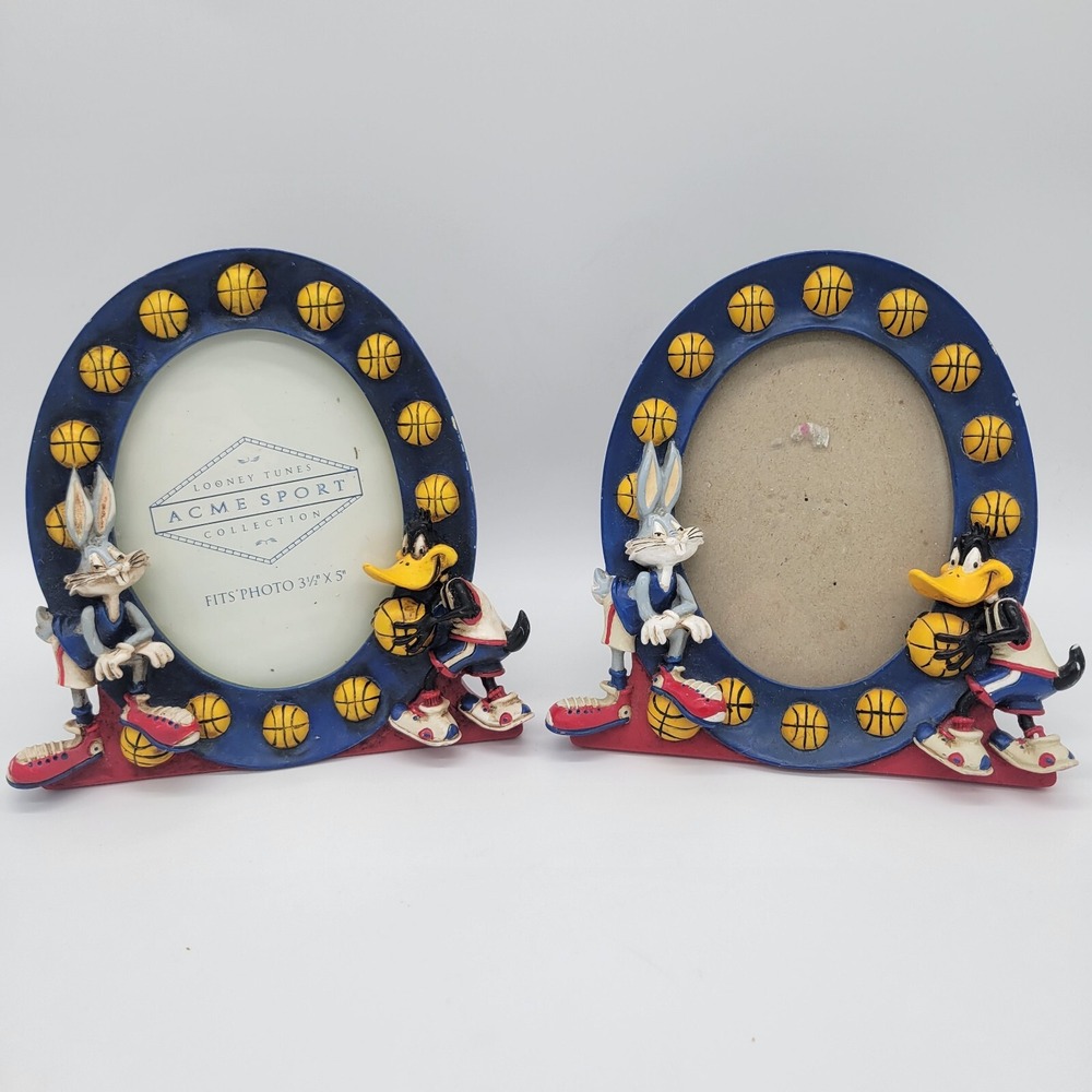 Vintage Looney Tunes Bugs Bunny & Daffy Duck Basketball Picture Frame Lot Of 2
